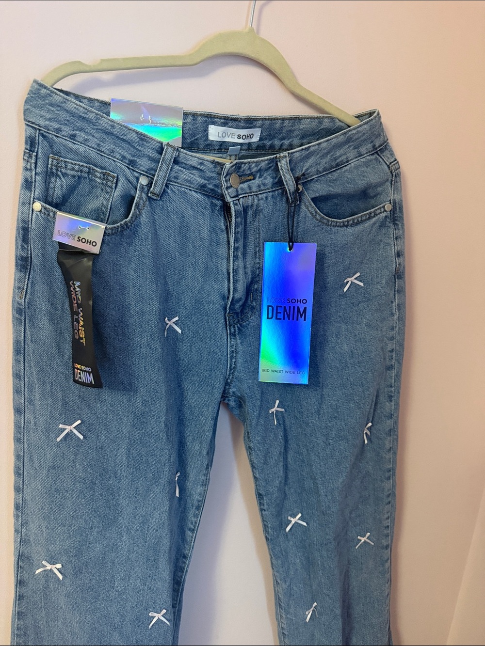 Blue Embroidered Straight-Leg Jeans - Picture 3 of 3